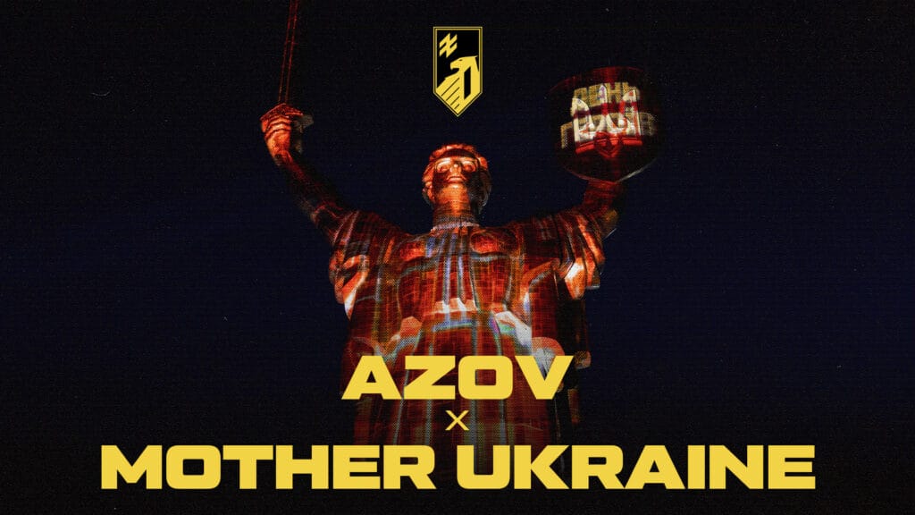 “Motherland” Monument Lit with “Free Azovstal Defenders” message
