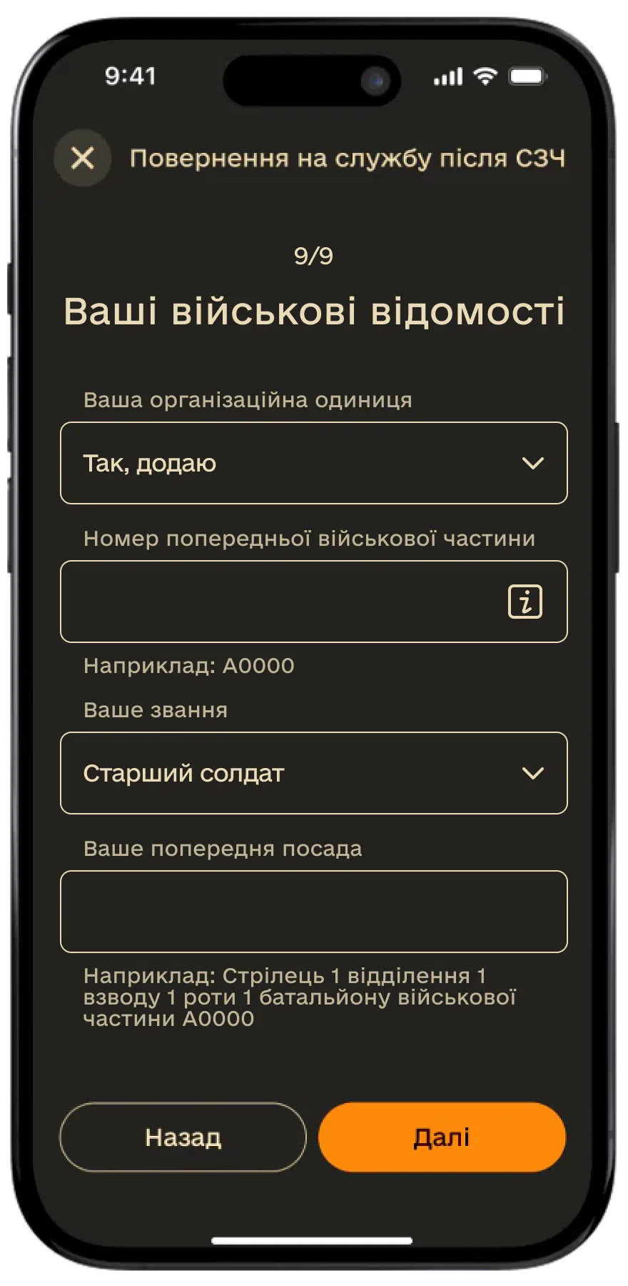 Fill In Your Military Details